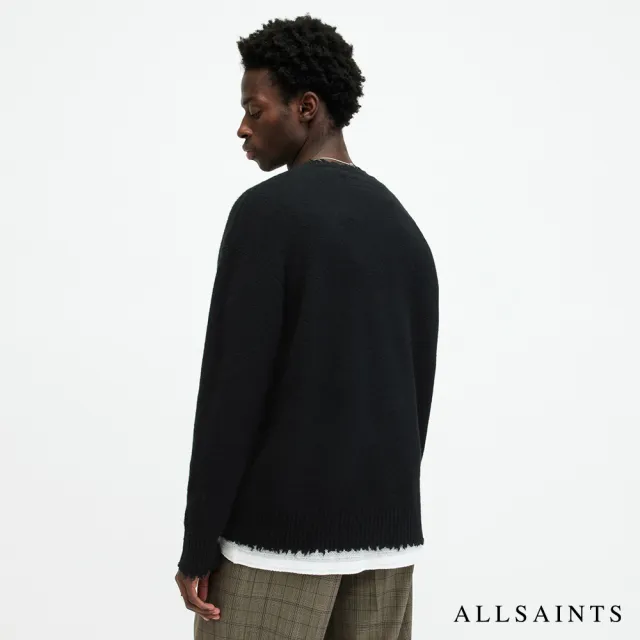 【ALLSAINTS】TIAGO 寬鬆仿舊羊毛LOGO不收邊針織上衣-黑 MK011KA(舒適版型)