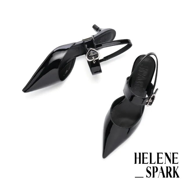 【HELENE_SPARK】時髦系縷愛心寬帶全真皮後繫帶高跟鞋(黑)