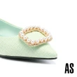 【AS 集團】高雅氣質珍珠方釦毛呢布尖頭低跟鞋(綠)