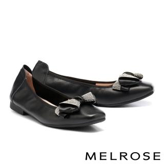 【MELROSE】美樂斯 氣質全真皮方頭Q軟娃娃低跟鞋(黑)