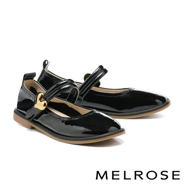 【MELROSE】雙11 美樂斯 俏皮愛心牛漆皮瑪莉珍方頭低跟鞋(黑)