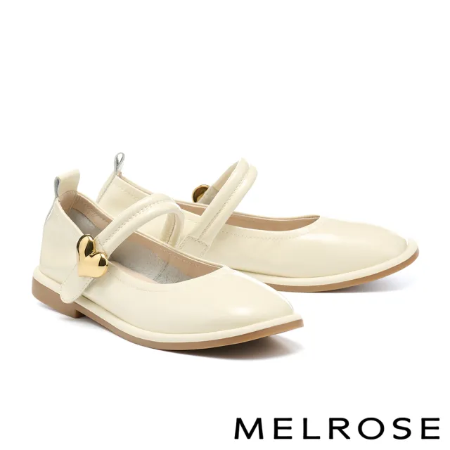 【MELROSE】美樂斯 俏皮愛心牛漆皮瑪莉珍方頭低跟鞋(白)