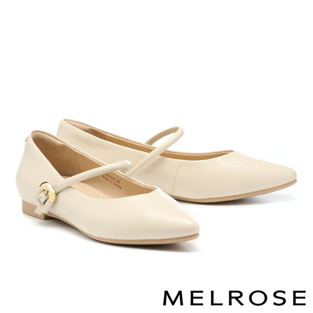MELROSE 美樂斯 氣質純色全真皮瑪莉珍尖頭低跟鞋(白)