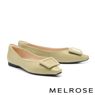 【MELROSE】美樂斯 俐落方釦全真皮小方頭平底鞋(綠)