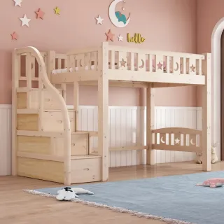 【HA BABY】兒童高架床 升級上漆裸床版 直腿階梯款-單人加大床型尺寸(兒童架高床、單人加大床型床架)