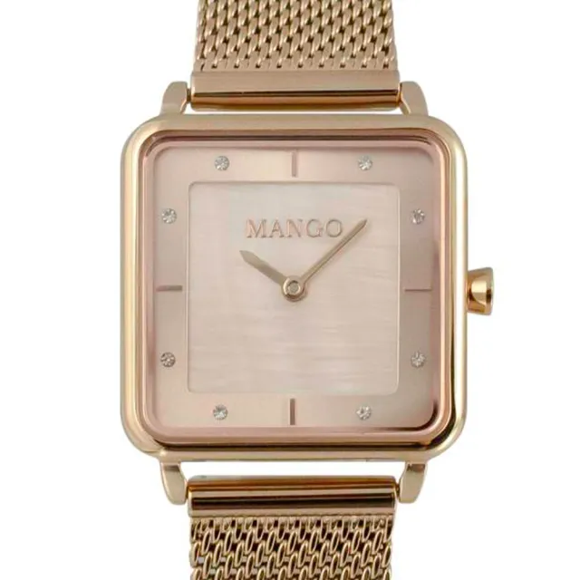 【MANGO】方形簡約時尚美學晶鑽米蘭腕錶-MA6772L-RG(粉色x玫瑰金/24mm)