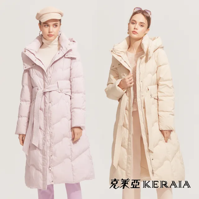 【KERAIA 克萊亞】踏雪尋梅長版連帽羽絨外套(可拆式連帽；兩色；S-L)