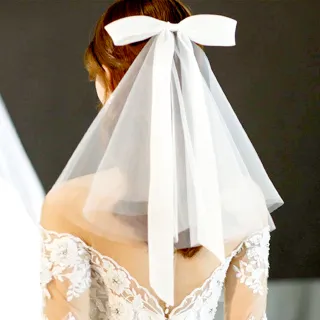 【MWD】韓式新娘頭紗 簡約頭紗 WD0184(婚禮頭紗 蝴蝶結頭紗 寫真拍照頭飾)