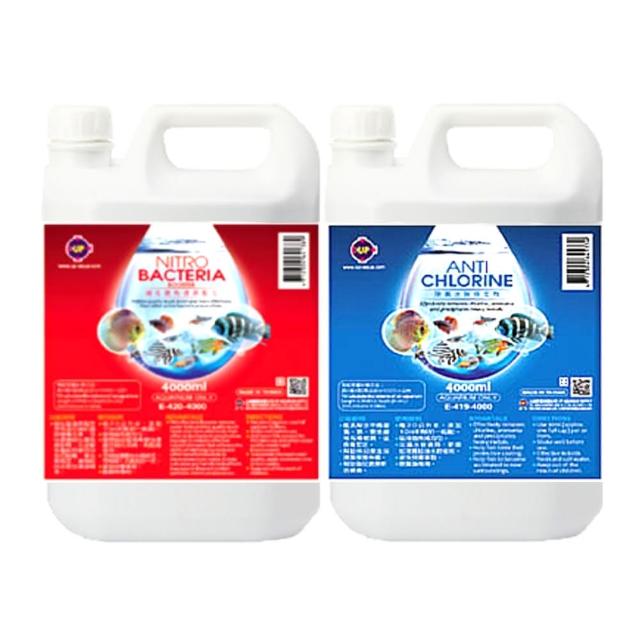【UP 雅柏】硝化菌淨水劑+除氯氨水質穩定劑1000ml×2 硝化/水穩/換水必備(淡海水觀賞魚魚缸使用1L×2)
