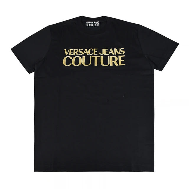 VERSACE 凡賽斯 VERSACE JEANS COUTURE金蔥LOGO設計純棉短袖T恤(男款/黑)