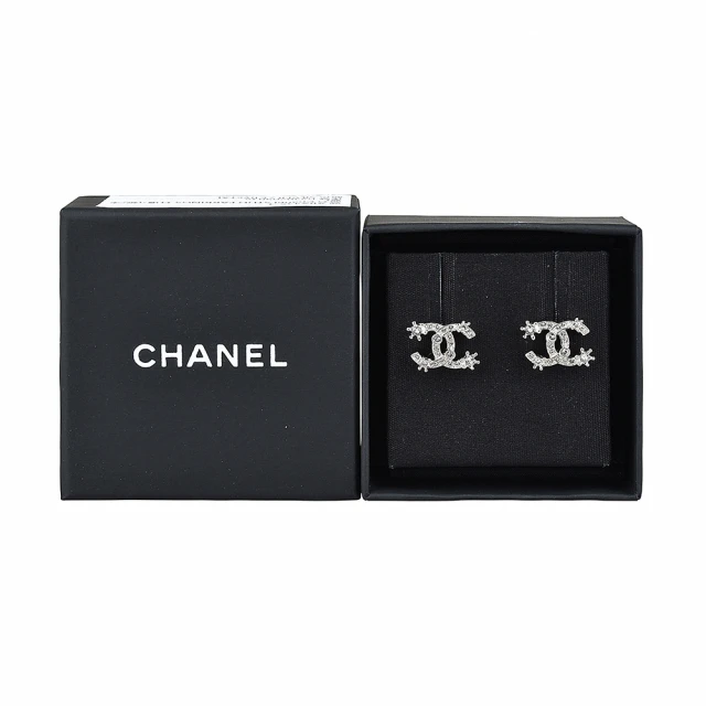 【CHANEL 香奈兒】CHANEL雙C LOGO爪鑽設計穿式耳環(銀x白)