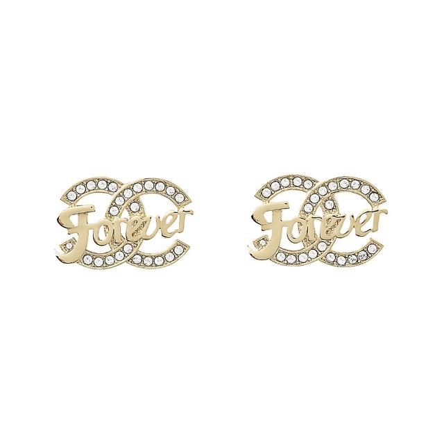 【CHANEL 香奈兒】CHANEL CC LOGO字母設計金屬鑲鑽穿式耳環(金)