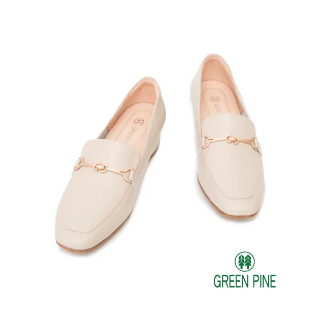 【GREEN PINE】女紳時尚牛皮馬銜釦樂福鞋米色(00129365)