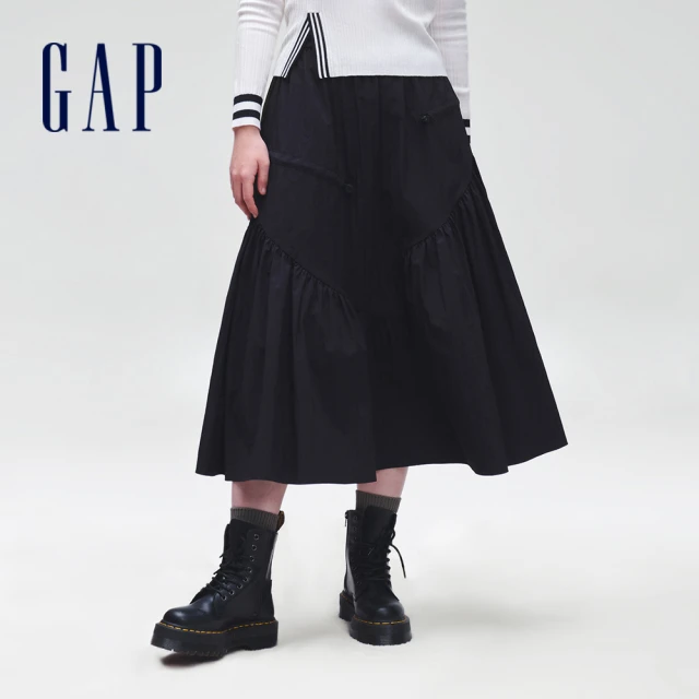 GAP 女裝 鬆緊中長裙-黑色(872460) 推薦