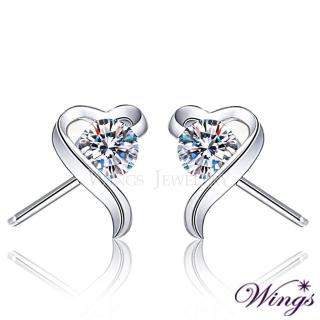 【WINGS】偏愛 八心八箭擬真鑽 精鍍白K金耳環(情人 禮盒 套組 送禮 浪漫 輕奢 心型 新年)