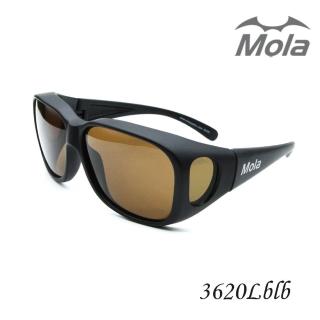 【MOLA 摩拉】包覆式近視偏光太陽眼鏡套鏡墨鏡 大臉 UV400 防紫外線 釣魚 茶色 男女(3620Lblb)