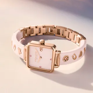 【COACH】珍妮佛羅培茲廣告款 方形手鐲女錶-粉紅x玫瑰金/22mm 母親節禮物(CO14504309)