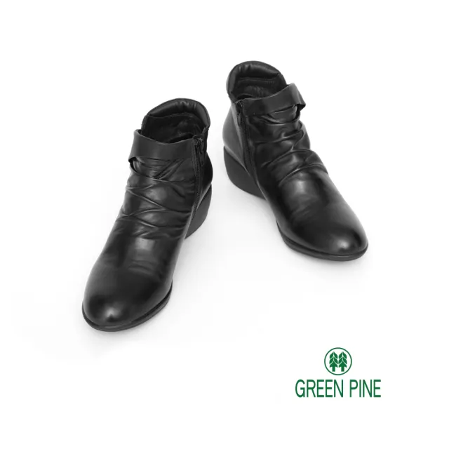 【GREEN PINE】寒流必穿絕佳質感羊皮楔型女短靴黑色(00866892)
