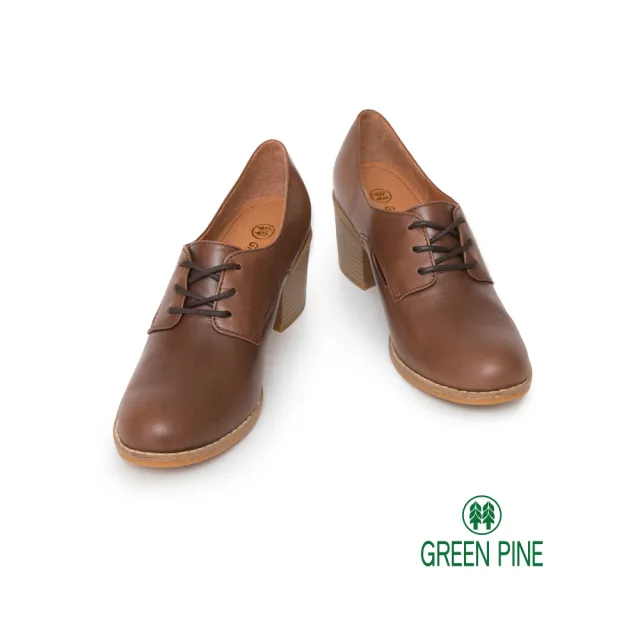 【GREEN PINE】優雅鏤空透感粗跟牛津中跟鞋咖啡色(00147116)