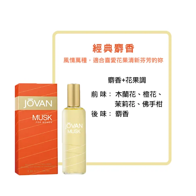 【JOVAN】經典麝香女香 96ml(原廠公司貨)