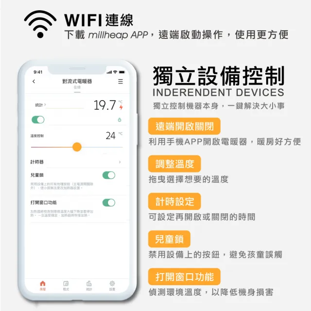 【mill 米爾】WIFI版 對流式電暖器(適用空間6-8坪 CO1200WIFI3)