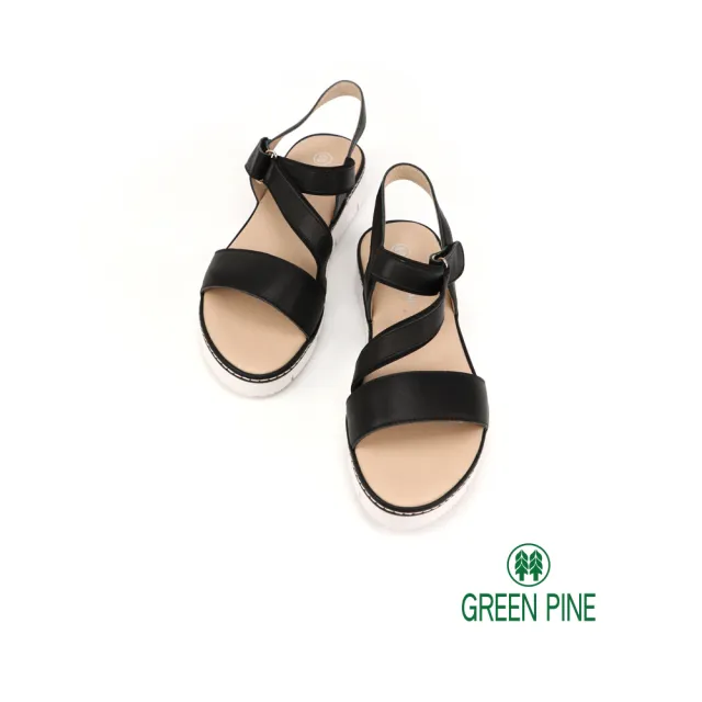 【GREEN PINE】嚴選牛皮斜帶造型輕量涼鞋黑色(00322306)