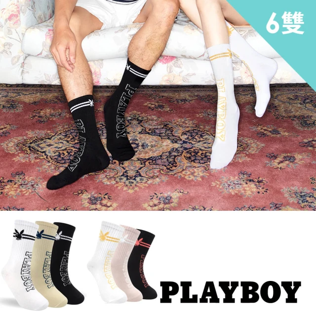 PLAYBOY 6雙組條紋青春男女休閒中筒襪(情人/禮物/對
