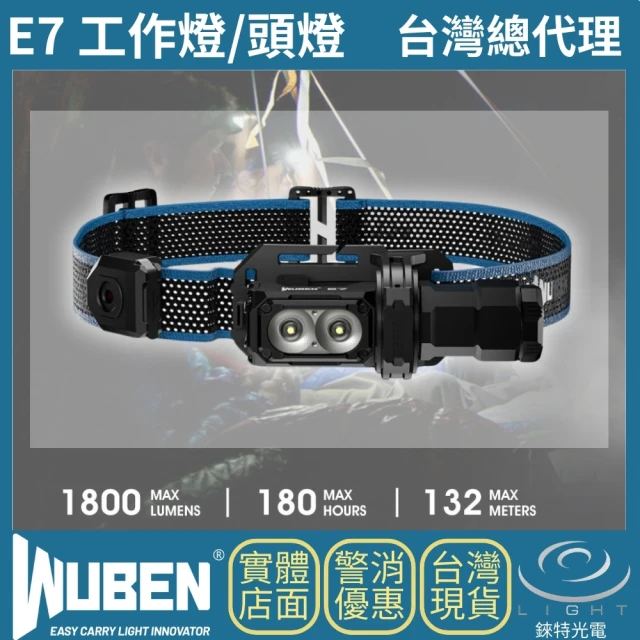 WUBEN 錸特光電 E7全配 1800流明 132米(輕便小巧工作燈 泛光 可當頭燈 尾部磁吸)