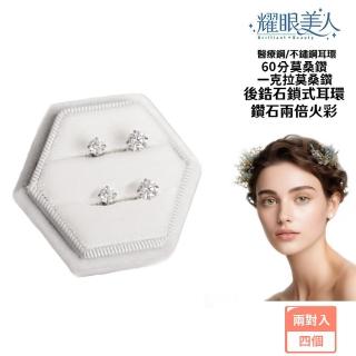 【耀眼美人】超閃耀60分加一克拉莫桑鑽耳環鈦閃耀/鈦鋼套組後鎖式(99狂購/過爐款/莫桑鑽耳環/不過敏)