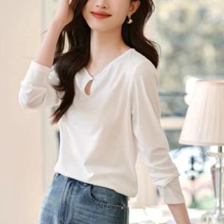 【LANNI 藍尼】★V領典雅休閒通勤上衣(OL/女裝/長袖)