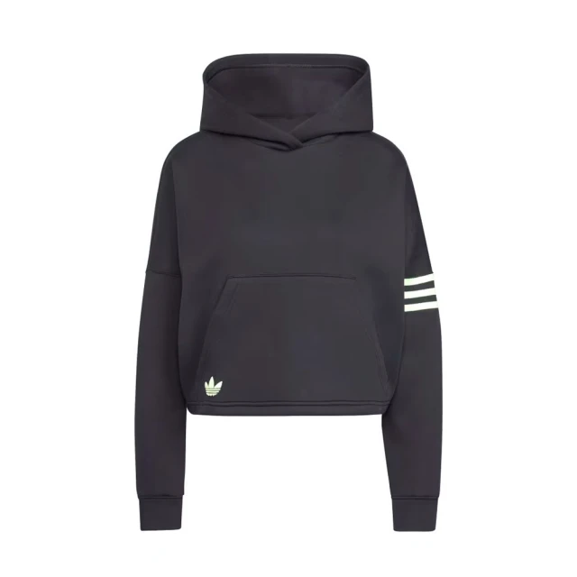 adidas 愛迪達 NEUCL Hoodie 女 連帽 上衣 帽T 休閒 三葉草 寬鬆 太空棉 舒適 黑綠(IU2497)