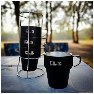 【May Shop】黑色 不銹鋼4件套杯咖啡杯隔熱防燙雙層真空杯(富收納包)