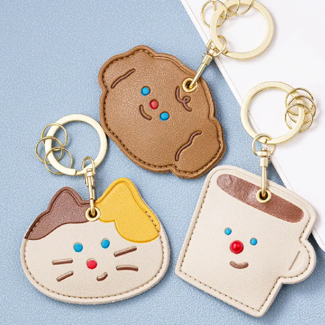 美式餅乾貓咪皮革感應卡套(可愛 造型 居家 悠遊卡套 磁扣套 吊飾 鑰匙扣 電梯卡套)