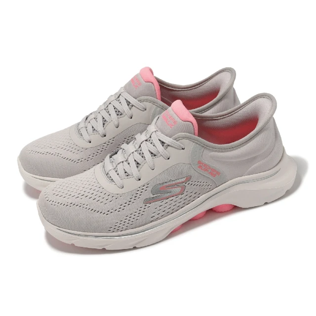 SKECHERS 休閒鞋 Go Walk 7-Valin Slip-Ins 女鞋 灰 粉 避震 透氣 套入式 健走鞋(125233-GYPK)