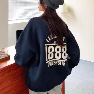 【ONEY 歐妮】★圓領字母印花加絨加厚衛衣(女上衣/長袖/大學T)
