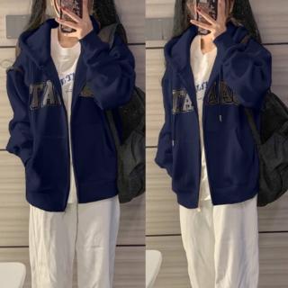 【ONEY 歐妮】★連帽寬鬆加絨加厚情侶開衫外套(女上衣/長袖/休閒外套)