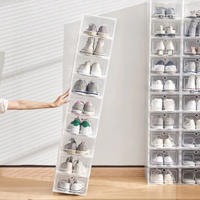 【SUNLY】透明可視防塵翻蓋摺疊鞋盒 6入組 可疊加鞋子收納盒 加厚鞋櫃 鞋架