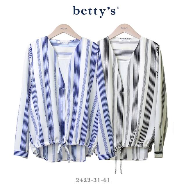 【betty’s 貝蒂思】假兩件直條紋下擺抽繩長袖上衣(共二色)