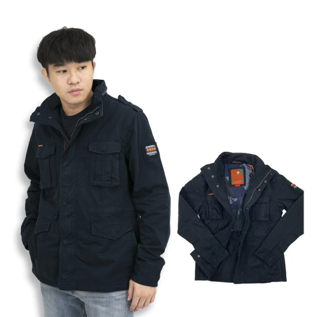 Superdry 極度乾燥 深藍 內裏藍迷彩 軍裝外套 無帽 男款 夾克 大衣 暗袋(夾克 無帽外套)