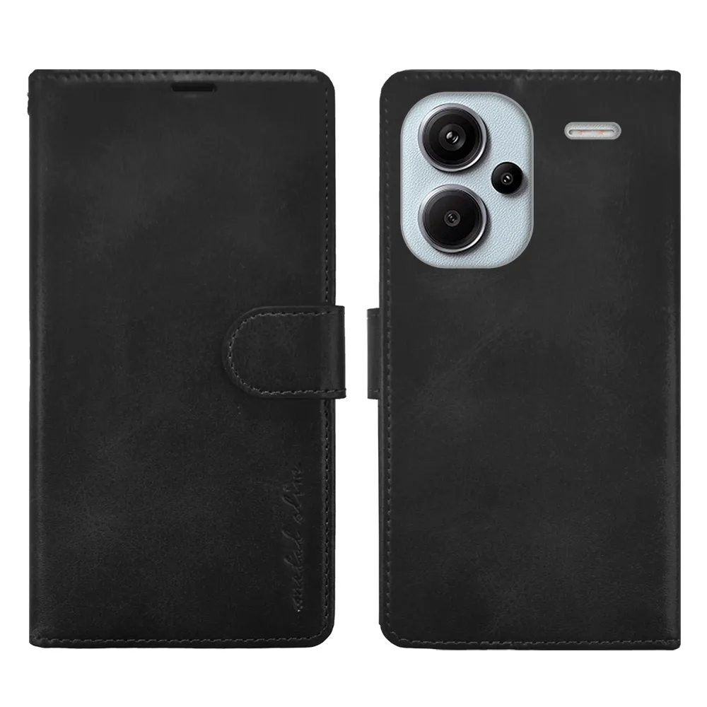 【Metal-Slim】紅米Note 13 Pro+ 5G 高仿小牛皮前扣磁吸內層卡夾皮套