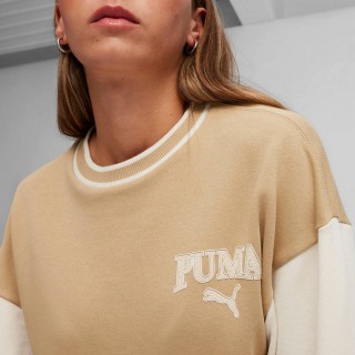 【PUMA】長袖 上衣 大學T 圓領衫 運動 休閒 女 基本系列Squad 寬鬆 卡其米 歐規(67789883)