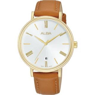 【ALBA】雅柏   簡約 時尚 手錶-36mm 金色x棕色(VJ32-X342J/AG8N90X1)