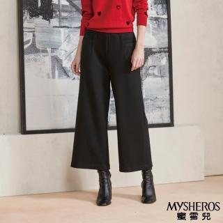 【MYSHEROS 蜜雪兒】寬版長褲 鬆緊腰頭 雙口袋造型(黑)