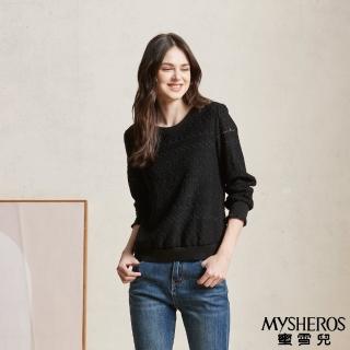 【MYSHEROS 蜜雪兒】素色造型上衣 滿版立體圖騰設計 鏤空彈性袖擺(黑)