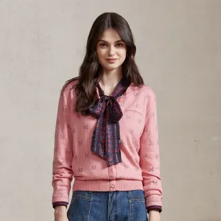 【MYSHEROS 蜜雪兒】針織外套 圓領含兔絨面料 字母亮鑽設計 珍珠排釦裝飾(粉)