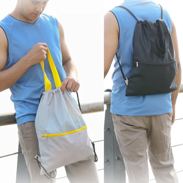 【Jarvis 賈維斯】束口背包 手提袋雙用 安全反光側條(2入)