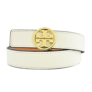 【TORY BURCH】MILLER荔枝紋牛皮雙麵皮帶(白金)