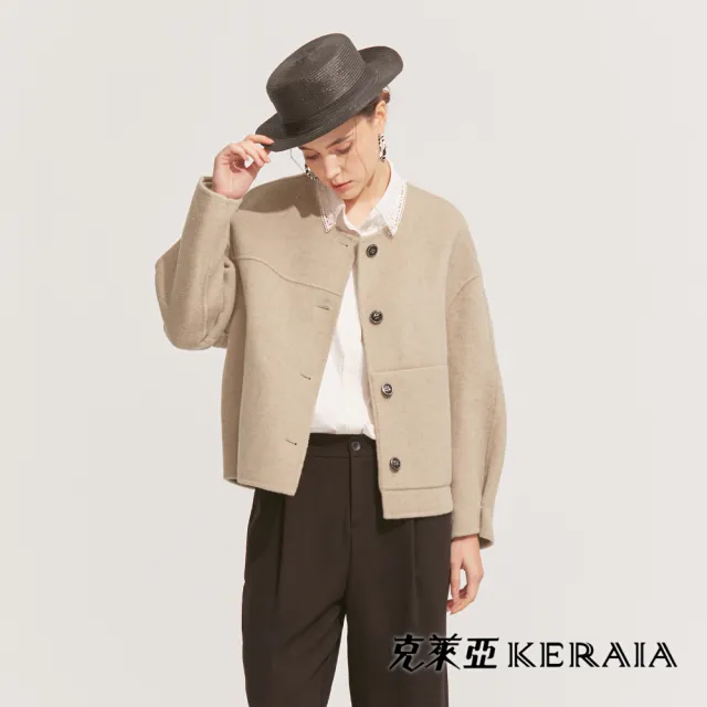 【KERAIA 克萊亞】塔尼斯湖寬版落肩羊毛大衣(三色；M-XL)