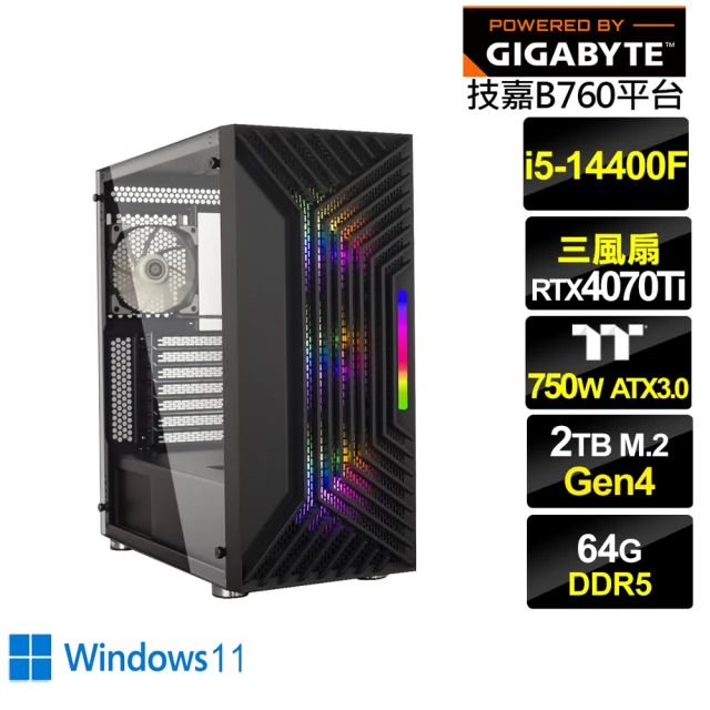 技嘉平台 i5十核GeForce RTX 4070TI Win11{燎原公爵BW}電競電腦(i5-14400F/B760/64G/2TB)