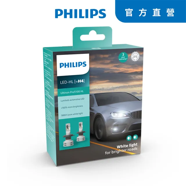【Philips 飛利浦】Ultinon Pro5100全新銳鑽光LED頭燈第二代兩入裝5800K+160%公司貨(銳鑽光二代)